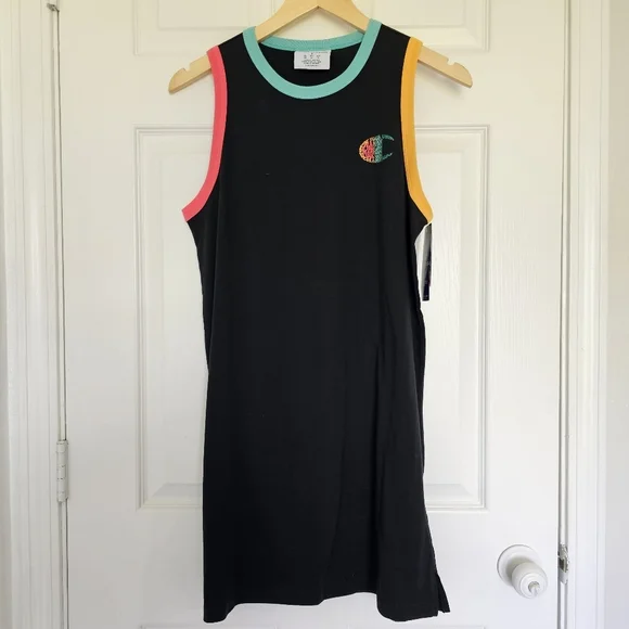 Champion Logo Black Sleeveless Tank Dress with Color Trim Size S - Picture 3 of 14